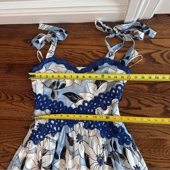 Foxiedox Floral Bow Ties Blue Crochet Coquette Wedding Guest Maxi Dress Size S - Picture 10 of 13